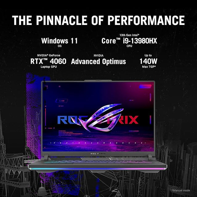 ASUS ROG Strix G16 G614JV Gaming Laptop, 16" 2K FHD+ IPS 165Hz Display, Intel Core i9-13980HX, 16GB RAM, 1TB SSD, GeForce RTX 4060 8GB GPU, ENG Backlit K/B, Win 11, Eclipse Gray