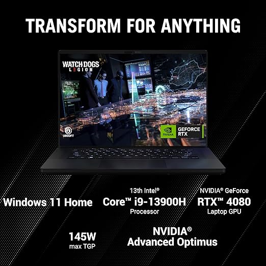 ASUS ROG Zephyrus M16 GU604VZ-N4055W (Off Black) Gaming Laptop, i9-13900H 32GB 1TB Performance SSD, NV RTX4080, 12GB VRAM, WIN11 HOME, 16.0-inch (2560 x 1600) 240Hz, IR Webcame, Backlit-RGB-Eng-Arb-KB
